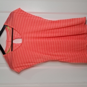 Free People Coral Striped Short Sleeve Tee